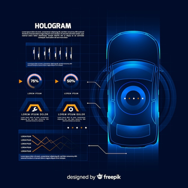 無料ベクター 車の未来的なホログラフィックインターフェース