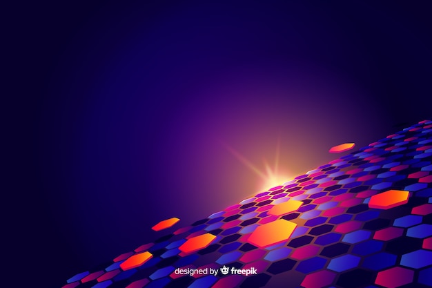 Free vector futuristic horizon with colourful hexagons background