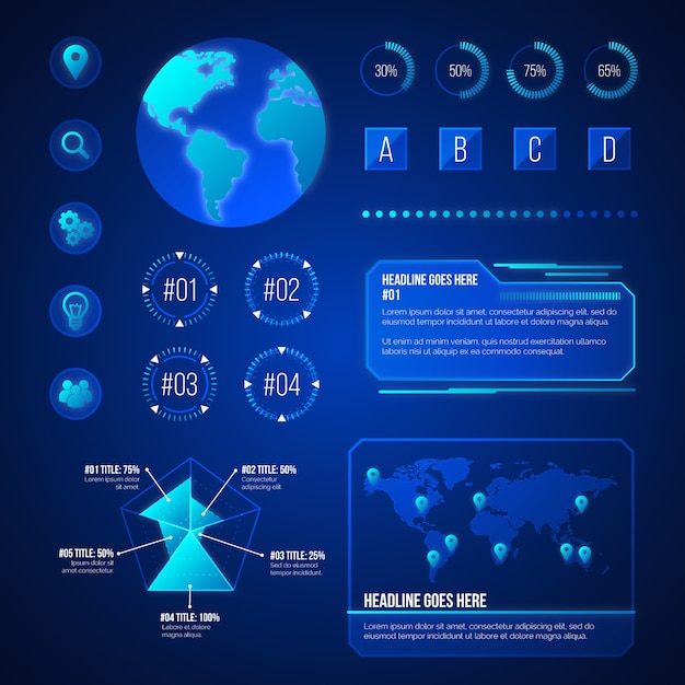 Insieme di elementi futuristici di infografica