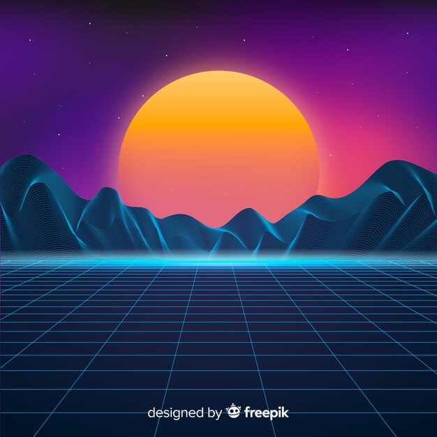 Futuristic landscape background retro style