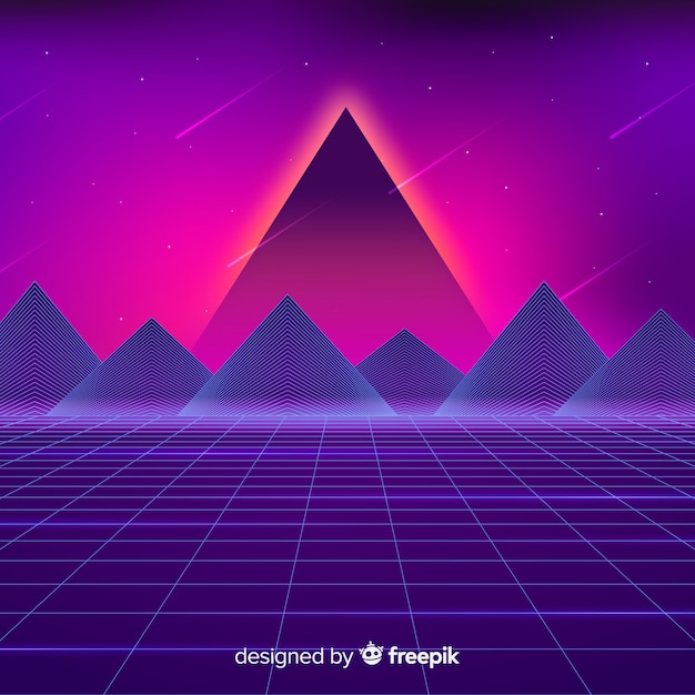 Free vector futuristic landscape background retro style