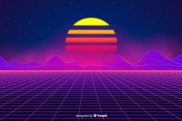 Futuristic landscape background retro style