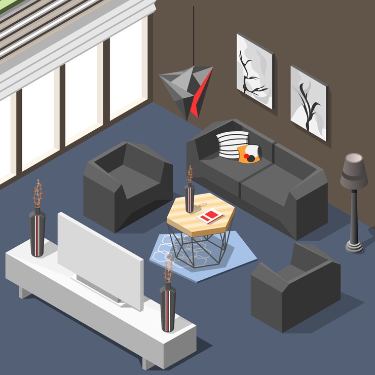 Free Vector futuristic lounge interior isometric