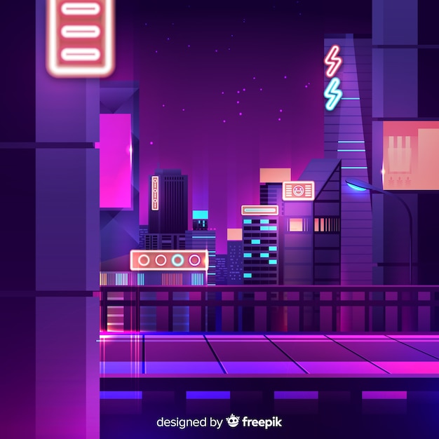 Free vector futuristic night city background