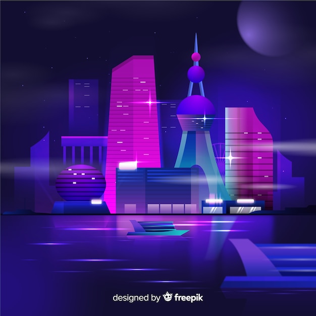 Free vector futuristic night city background