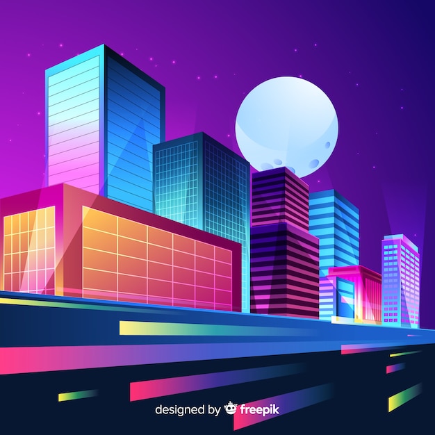 Бесплатное векторное изображение Футуристический ночной город фон