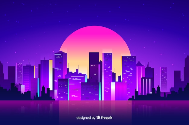 Бесплатное векторное изображение Футуристический ночной город фон