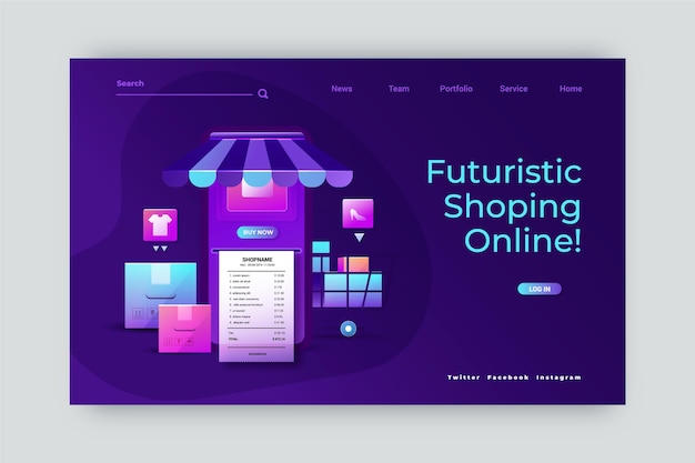 Free vector futuristic online shopping landing page