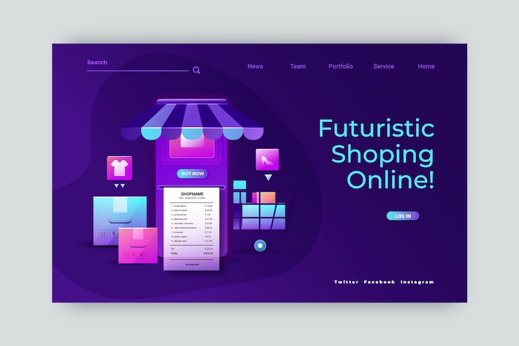 Free Vector futuristic online shopping landing page