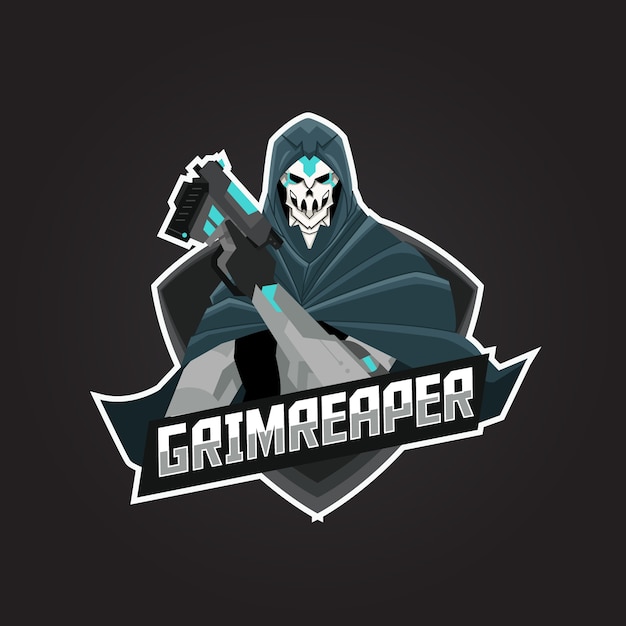 Futuristic reaper with gun logo