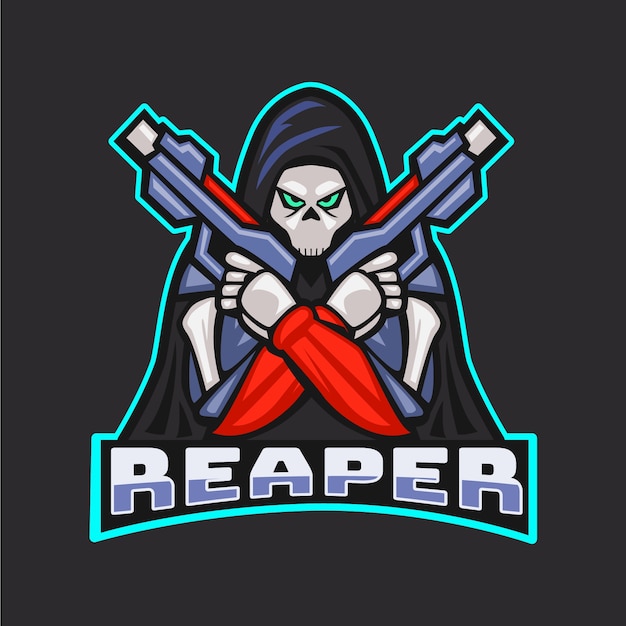 Futuristic reaper with guns logo template
