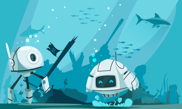 Futuristic Robots Marine Composition