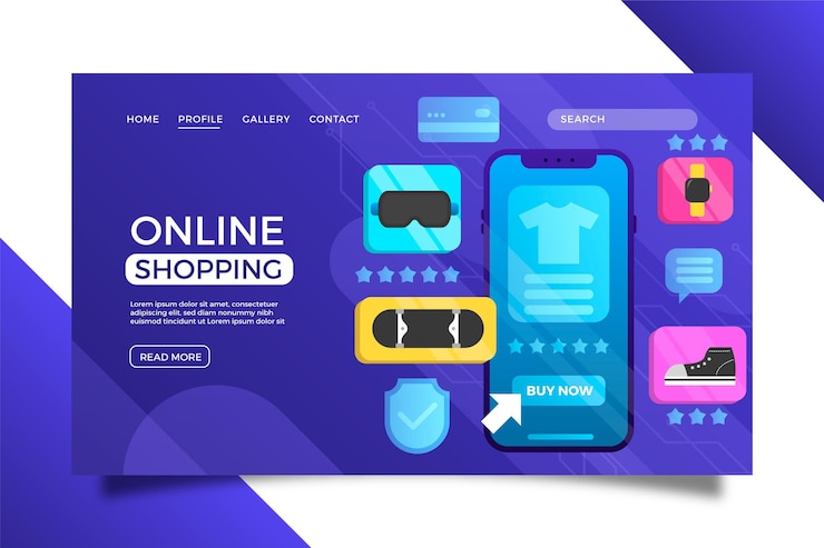 Free Vector futuristic shopping online landing page template