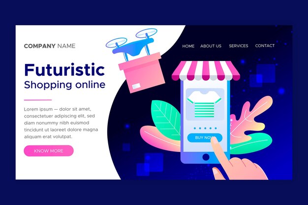 Vettore gratuito modello di landing page online shopping futuristico