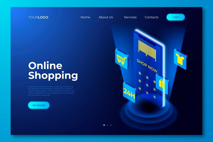 Free Vector futuristic shopping online landing page theme