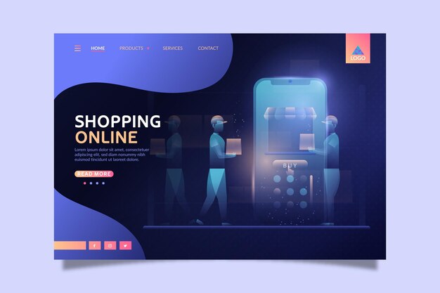 Futuristic shopping online landing page