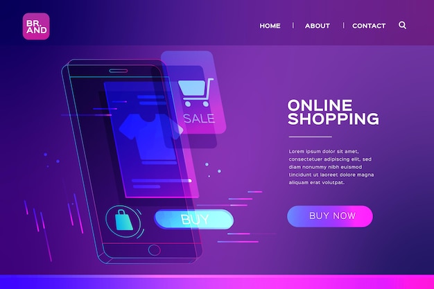 Futuristic shopping online landing page