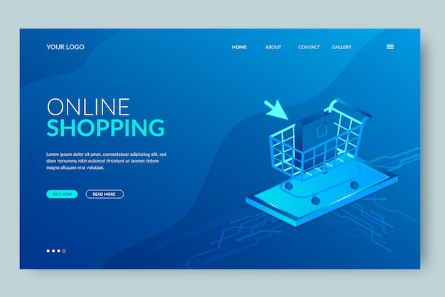 Futuristic shopping online landing page