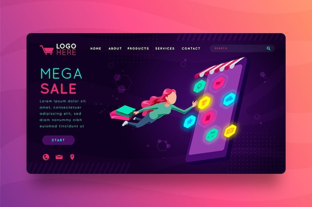 Free vector futuristic shopping online landing page