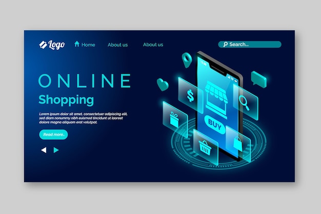 Futuristic shopping online landing page