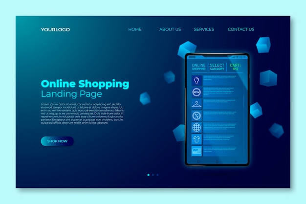 Free vector futuristic shopping online landing page