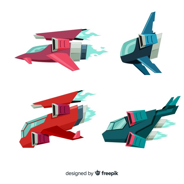 Futuristic spaceship collection with flat design