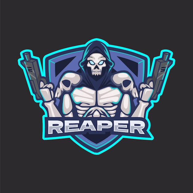 Futuristic style reaper with guns logo