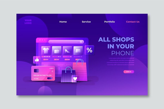 Futuristic template shopping online landing page