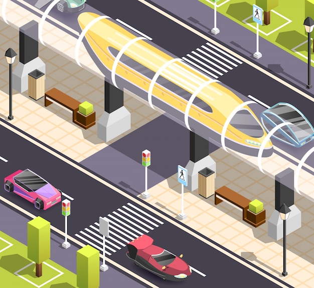 Futuristic transport isometric scene