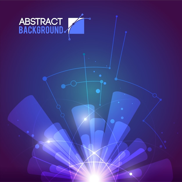 Free vector futuristic with flat circuit wire tracks and transparent concentric rays coming from blurry light source illustration