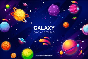 Free vector galaxy background with colorful planets