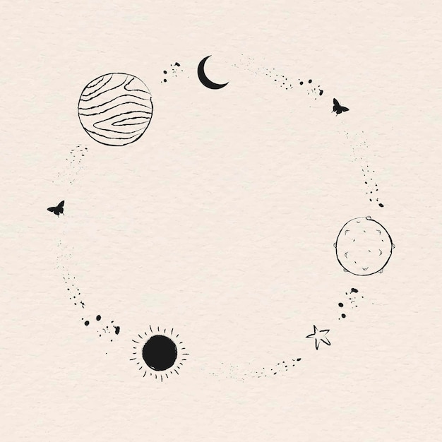 Vettore gratuito galaxy decorato cornice minimal line art