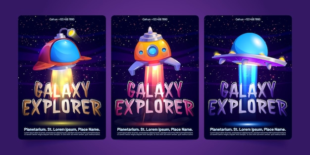 Vettore gratuito poster di galaxy explorer con razzi futuristici