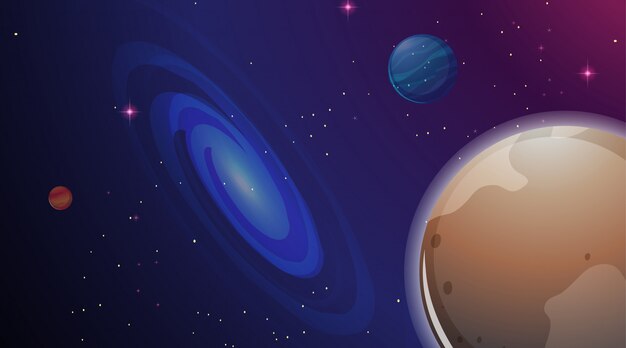 Galaxy and planet scene