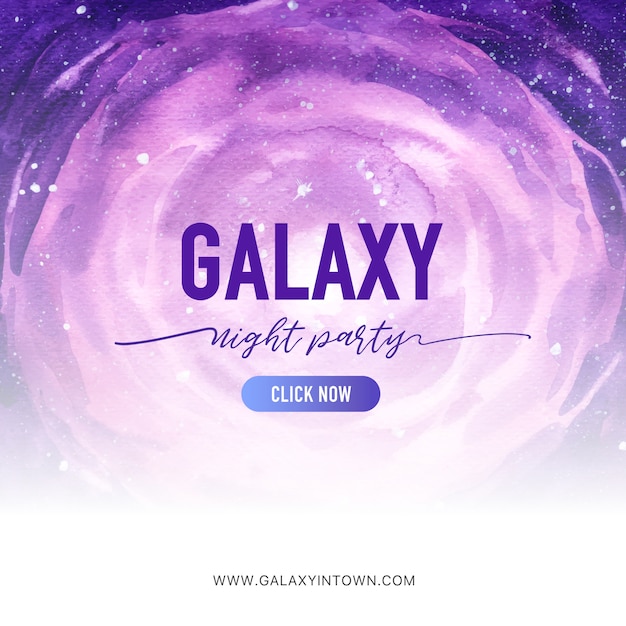 Free vector galaxy social media post with purple cosmos watercolor illustration.