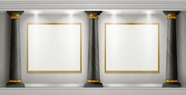 Бесплатное векторное изображение Интерьер галереи с колоннами и пустыми картинами