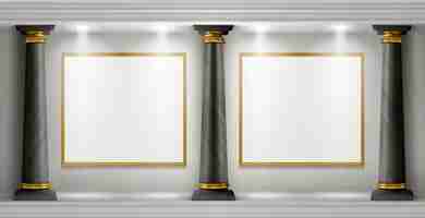 Free vector gallery interior with columns and blank paintings