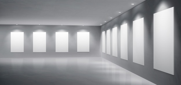 Gallery, museum exhibition hall realistic vector