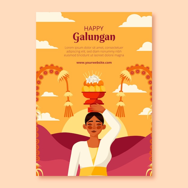 Free vector galungan celebration vertical flyer template