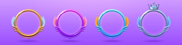 Бесплатное векторное изображение Рамки игрового аватара с перьями и короной