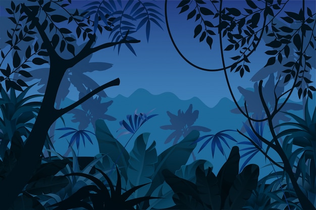 Game background night tropical jungle.