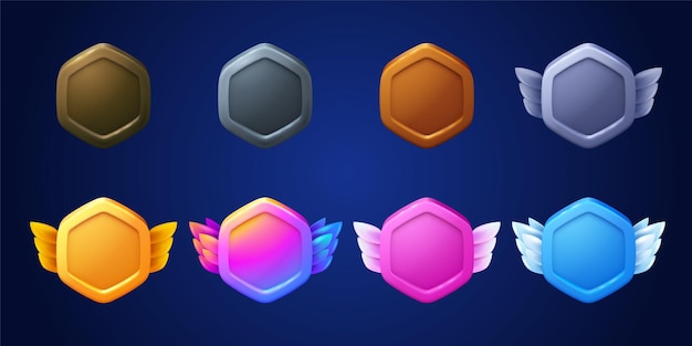 Бесплатное векторное изображение Кнопки игровых значков в шестиугольной рамке с крыльями