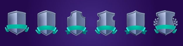 Free vector game badges of metal shields with ribbons