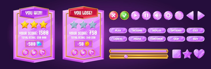 Free Vector game boards with level score and menu buttons