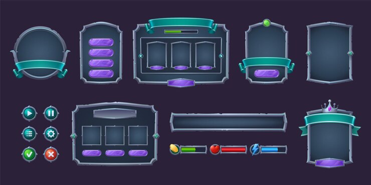 Free Vector game buttons and frames with metal border