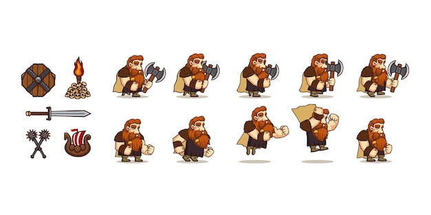 Free vector game character viking walk and jump cycle sequence