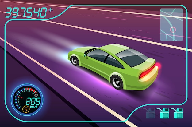 Free vector in game competition continue player used high speed car for win in racing game