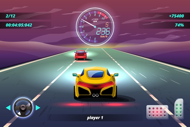 Free Vector  In game competition continue player used high speed car for  win in racing game