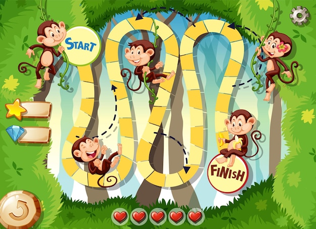 Free vector game design with monkeys in forest