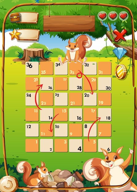 Free vector game design with squirrels in garden background